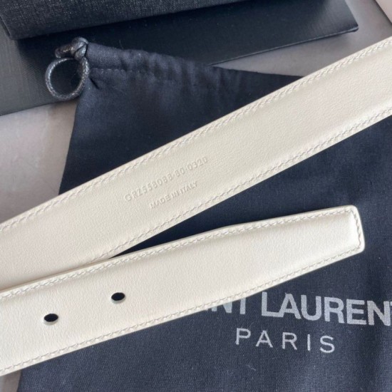 Replica YSL Saint Laurent Cassandre Square Buckle Belt 30MM White Fake
