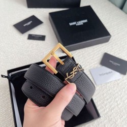 Replica YSL Saint Laurent Cassandre Square Buckle Belt 30MM Black Fake