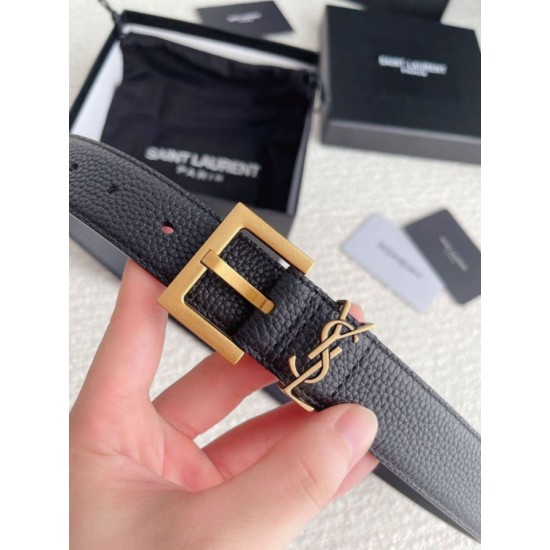Replica YSL Saint Laurent Cassandre Square Buckle Belt 30MM Black Fake