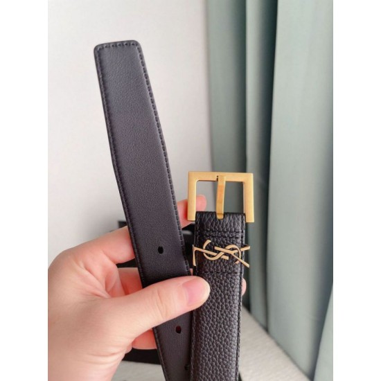 Replica YSL Saint Laurent Cassandre Square Buckle Belt 30MM Black Fake