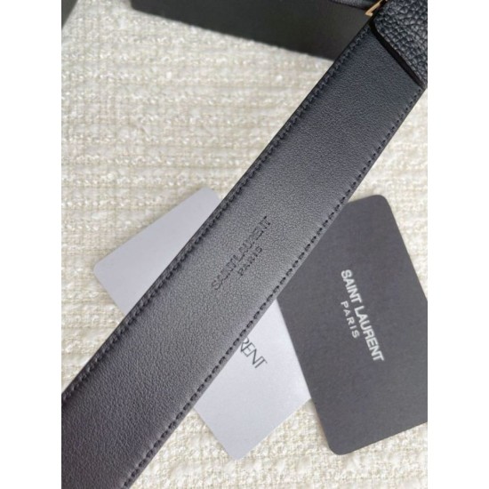 Replica YSL Saint Laurent Cassandre Square Buckle Belt 30MM Black Fake