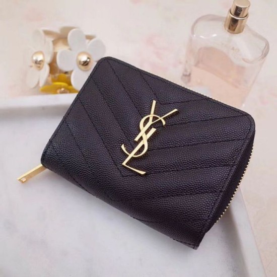 Replica YSL Saint Laurent Compact Zip Around Wallet Black Fake