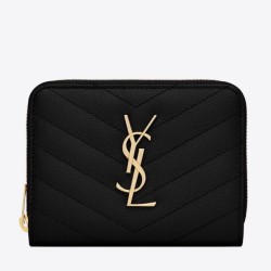 Replica YSL Saint Laurent Compact Zip Around Wallet Black Fake