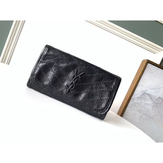 Replica YSL Saint Laurent Niki Large Wallet Crinkled Vintage Black Fake