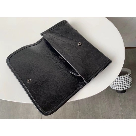 Replica YSL Saint Laurent Niki Large Wallet Crinkled Vintage Black Fake