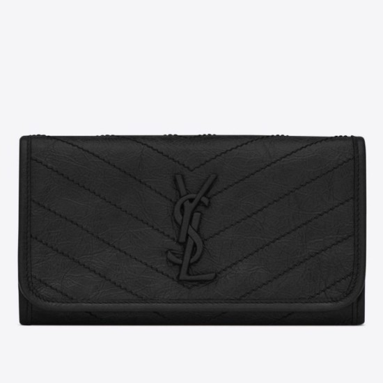 Replica YSL Saint Laurent Niki Large Wallet Crinkled Vintage Black Fake