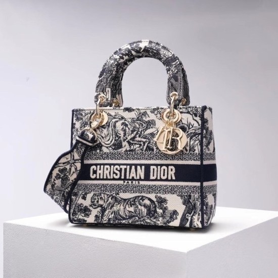 Replica Dior Medium Lady D-Lite Bag Toile de Jouy Embroidery Blue