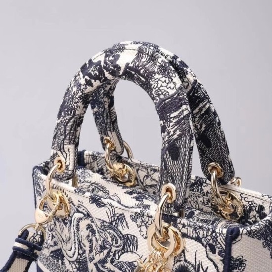 Replica Dior Medium Lady D-Lite Bag Toile de Jouy Embroidery Blue