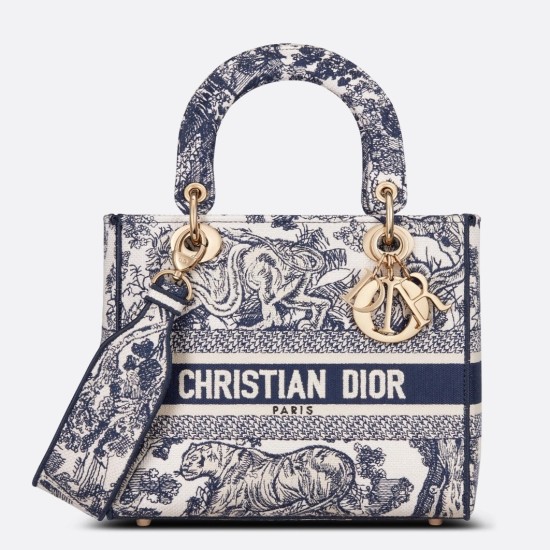 Replica Dior Medium Lady D-Lite Bag Toile de Jouy Embroidery Blue