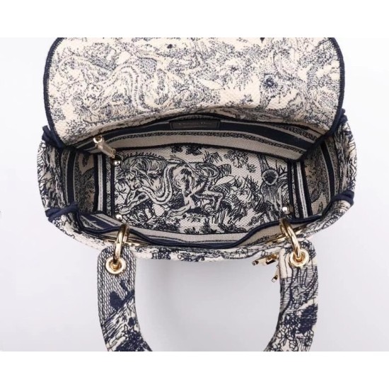 Replica Dior Medium Lady D-Lite Bag Toile de Jouy Embroidery Blue