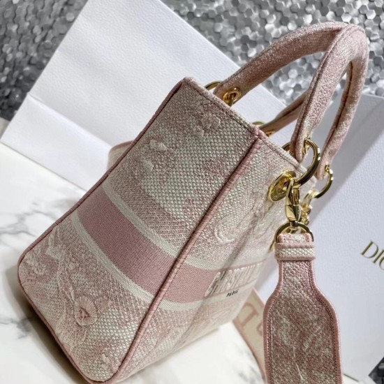 Replica Dior Medium Lady D-Lite Bag Toile de Jouy Embroidery Pink
