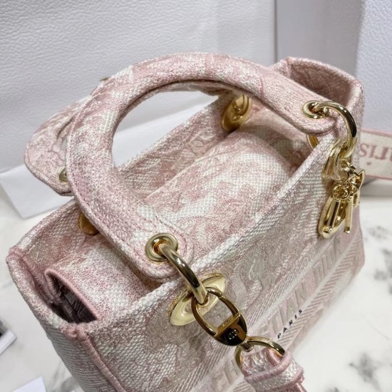 Replica Dior Medium Lady D-Lite Bag Toile de Jouy Embroidery Pink