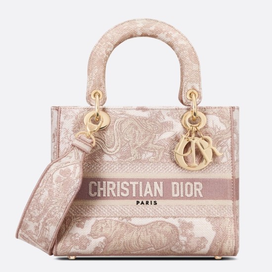 Replica Dior Medium Lady D-Lite Bag Toile de Jouy Embroidery Pink