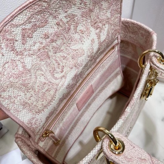 Replica Dior Medium Lady D-Lite Bag Toile de Jouy Embroidery Pink