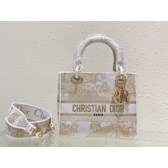 Replica Dior Medium Lady D-Lite Bag Jardin d'Hiver Embroidery Gold