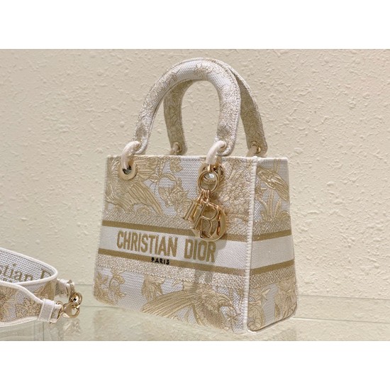 Replica Dior Medium Lady D-Lite Bag Jardin d'Hiver Embroidery Gold