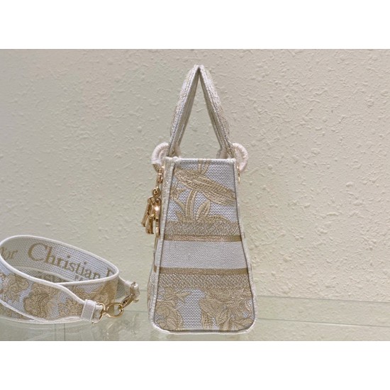 Replica Dior Medium Lady D-Lite Bag Jardin d'Hiver Embroidery Gold
