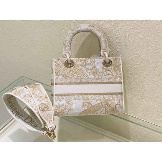 Replica Dior Medium Lady D-Lite Bag Jardin d'Hiver Embroidery Gold