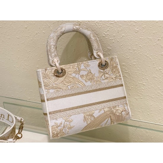 Replica Dior Medium Lady D-Lite Bag Jardin d'Hiver Embroidery Gold