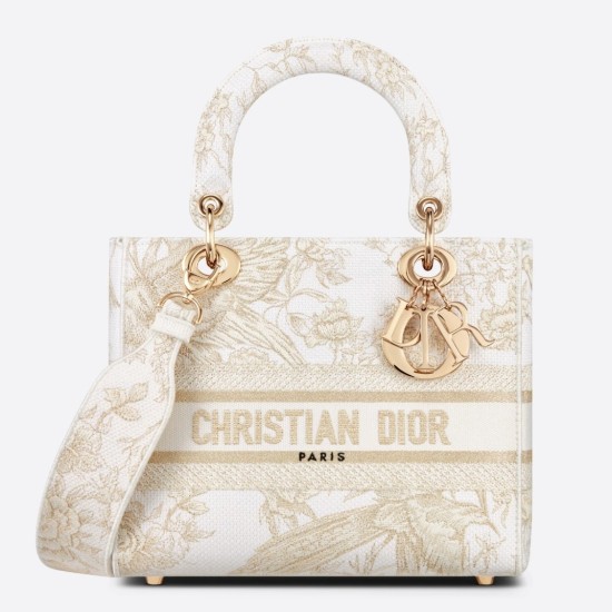Replica Dior Medium Lady D-Lite Bag Jardin d'Hiver Embroidery Gold