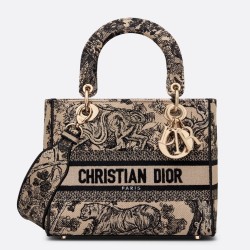 Replica Dior Medium Lady D-Lite Bag Toile de Jouy Embroidery Brown