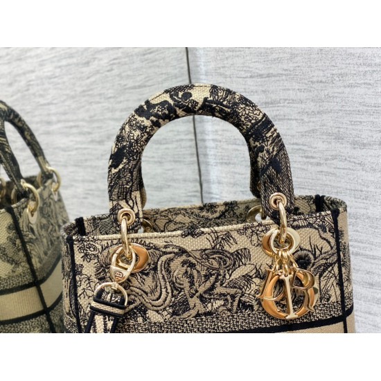 Replica Dior Medium Lady D-Lite Bag Toile de Jouy Embroidery Brown