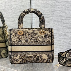 Replica Dior Medium Lady D-Lite Bag Toile de Jouy Embroidery Brown