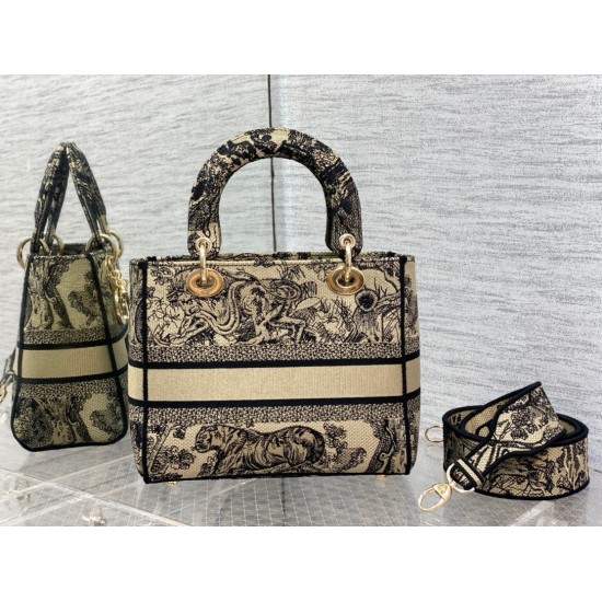Replica Dior Medium Lady D-Lite Bag Toile de Jouy Embroidery Brown
