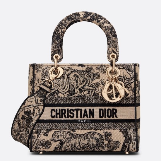Replica Dior Medium Lady D-Lite Bag Toile de Jouy Embroidery Brown