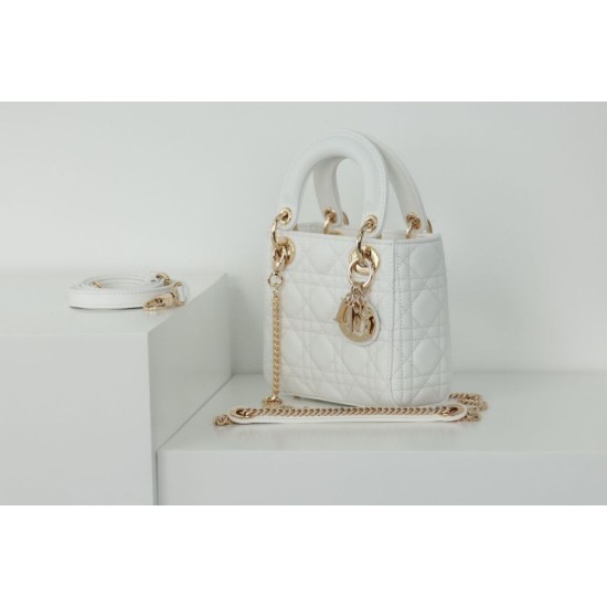 Dior Mini Lady Dior Bag Cannage White