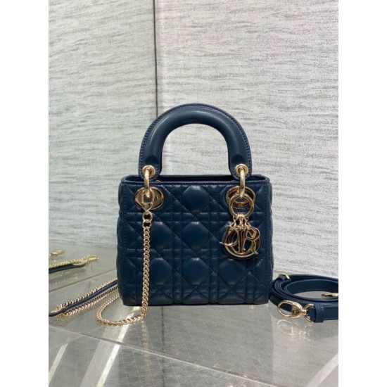 Replica Dior Lady Dior Mini Bag with Chain Cannage Navy Blue Replica Dior Lady Dior Mini Bag with Chain Cannage Navy Blue
