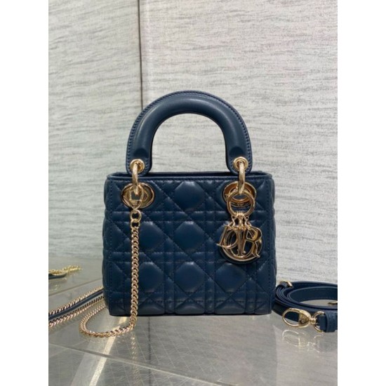 Replica Dior Lady Dior Mini Bag with Chain Cannage Navy Blue Replica Dior Lady Dior Mini Bag with Chain Cannage Navy Blue