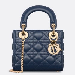 Replica Dior Lady Dior Mini Bag with Chain Cannage Navy Blue