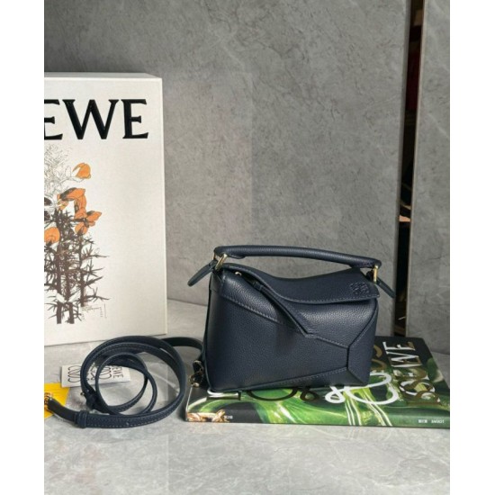Replica Loewe Puzzle Mini Bag Navy Blue Grained Calfskin