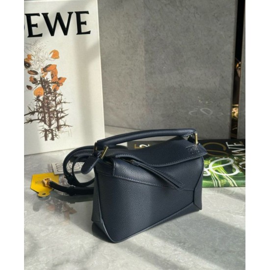 Replica Loewe Puzzle Mini Bag Navy Blue Grained Calfskin