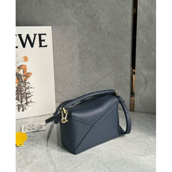 Replica Loewe Puzzle Mini Bag Navy Blue Grained Calfskin