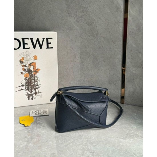Replica Loewe Puzzle Mini Bag Navy Blue Grained Calfskin