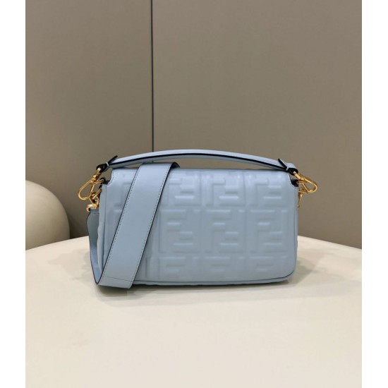 Replica Fendi Medium Baguette Bag FF Nappa Blue
