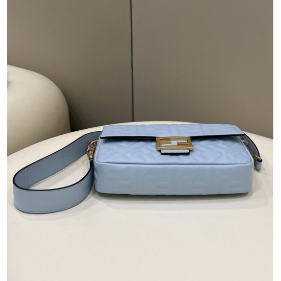 Replica Fendi Medium Baguette Bag FF Nappa Blue