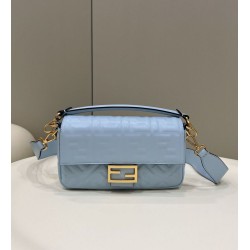 Replica Fendi Medium Baguette Bag FF Nappa Blue