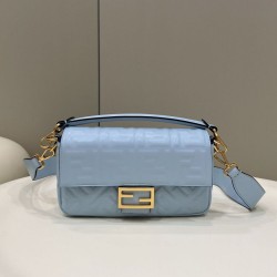 Replica Fendi Medium Baguette Bag FF Nappa Blue