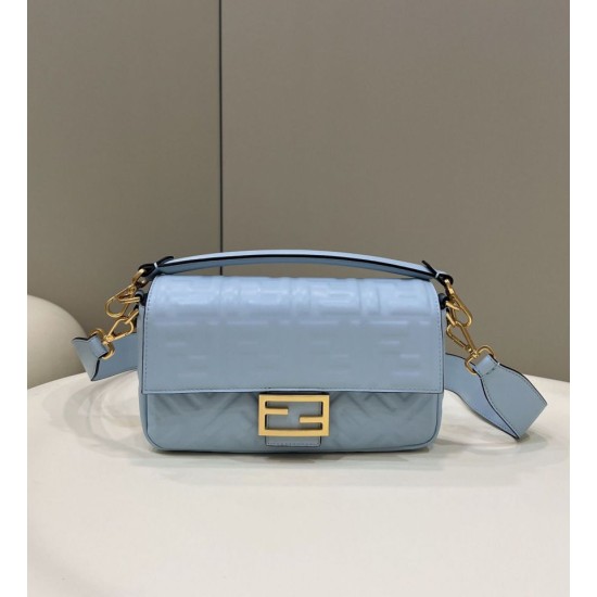 Replica Fendi Medium Baguette Bag FF Nappa Blue
