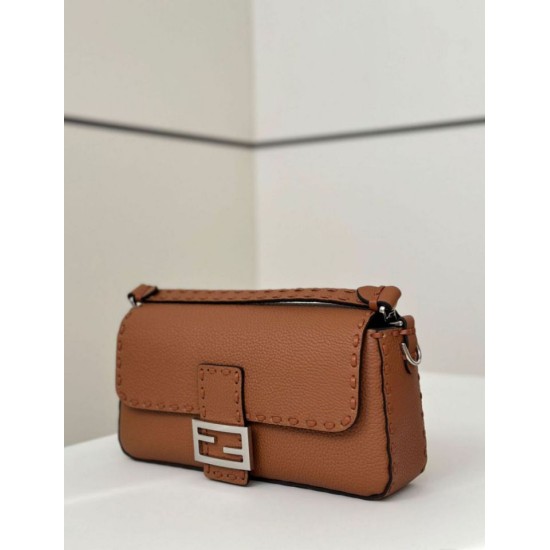 Replica Fendi Medium Baguette Selleria bag with 612 hand-sewn topstitche Brown