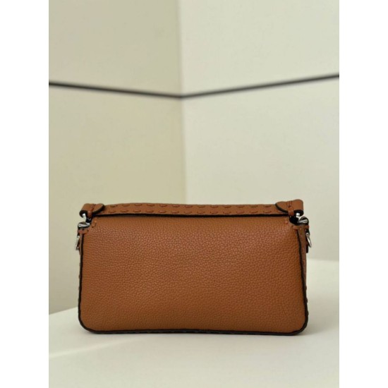 Replica Fendi Medium Baguette Selleria bag with 612 hand-sewn topstitche Brown