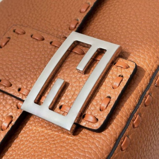 Replica Fendi Medium Baguette Selleria bag with 612 hand-sewn topstitche Brown