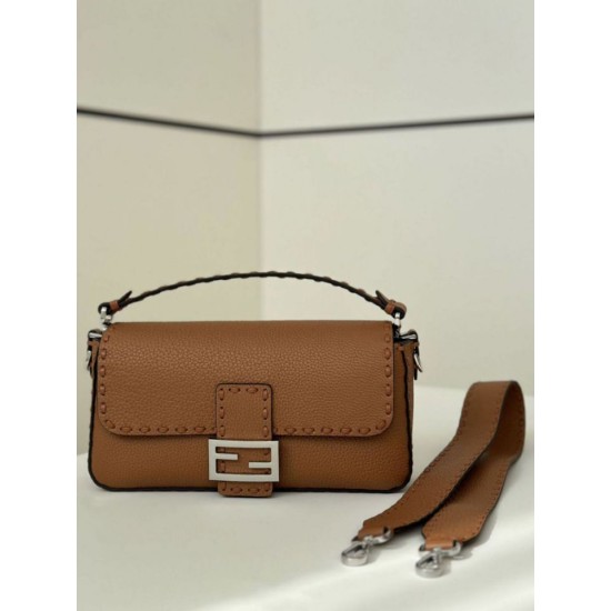 Replica Fendi Medium Baguette Selleria bag with 612 hand-sewn topstitche Brown