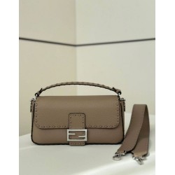 Replica Fendi Medium Baguette Selleria bag with 612 hand-sewn topstitche Gray