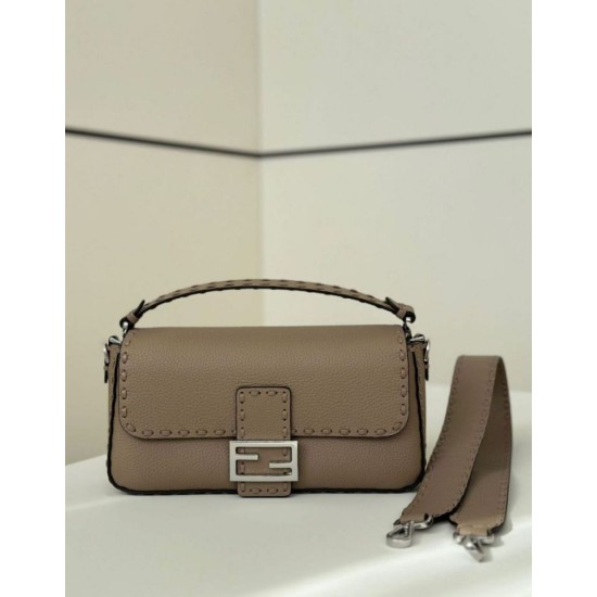 Replica Fendi Medium Baguette Selleria bag with 612 hand-sewn topstitche Gray