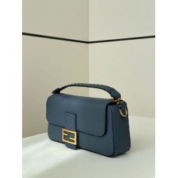 Replica Fendi Medium Baguette Selleria bag with 612 hand-sewn topstitche Blue
