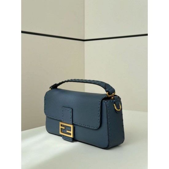 Replica Fendi Medium Baguette Selleria bag with 612 hand-sewn topstitche Blue